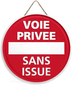 Panneau Rond en Bois “Propriété Privée – Accès Interdit – Vidéosurveillance” – Decoración Murale Seguridad para Cour, Jardin et Allée 