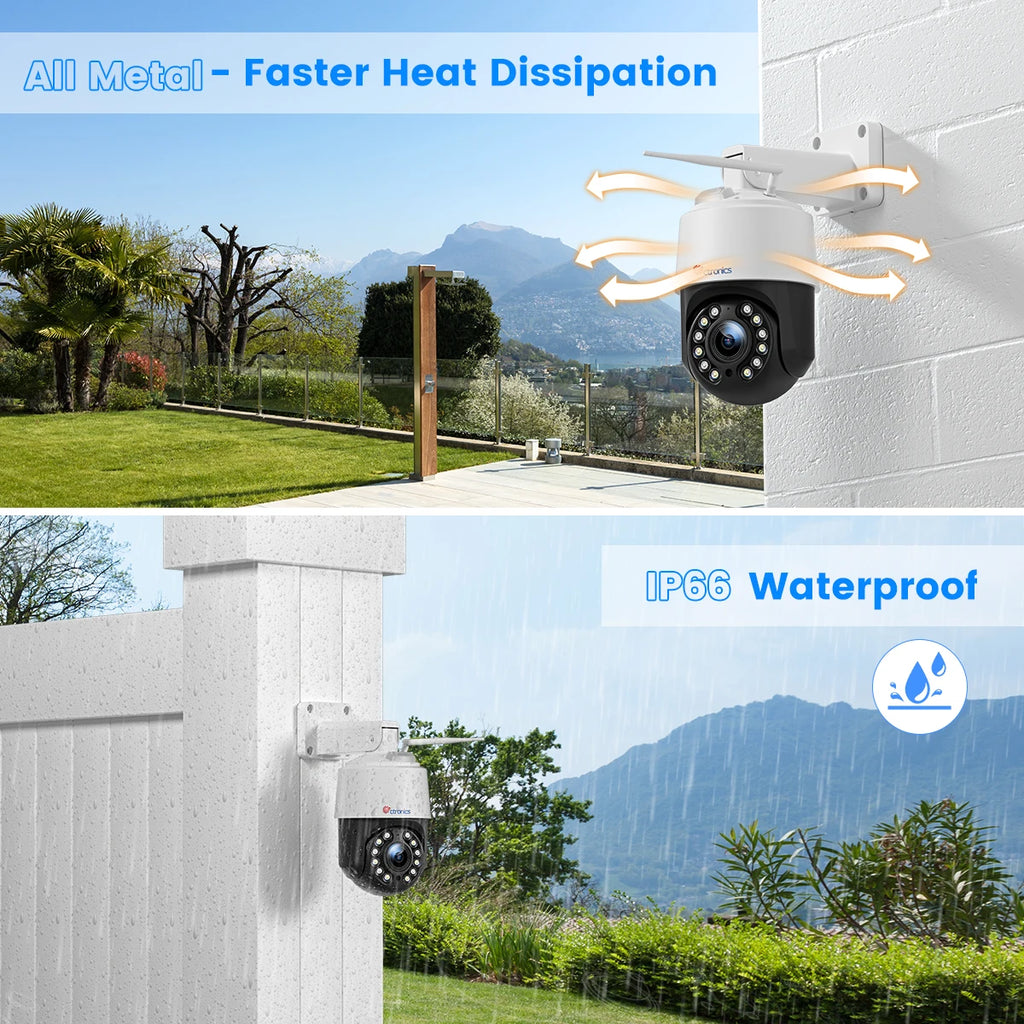 Caméra de Surveillance Ctronics 4K 8MP WiFi 5G Extérieure – PTZ 360°, Zoom Optique 16x, Vision Nocturne Couleur et Suivi Automatique