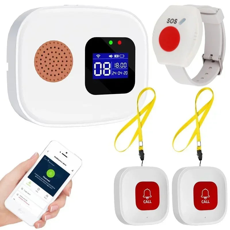 Sistema SOS WiFi Tuya para personas mayores – Botón de llamada de urgencia sin filtro con receptor y alerta de teléfono inteligente 