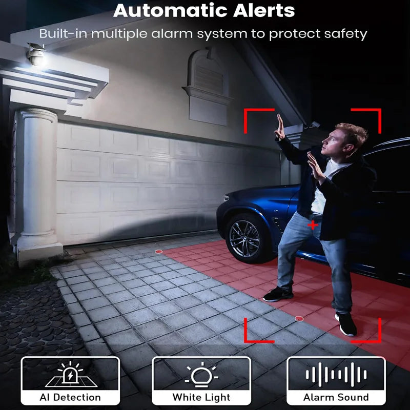 Caméra de Surveillance Solaire AOSU 3MP Sans Fil – PTZ 360°, Batterie 5000 mAh, Audio Bidirectionnel, Vision Nocturne Couleur, IP66