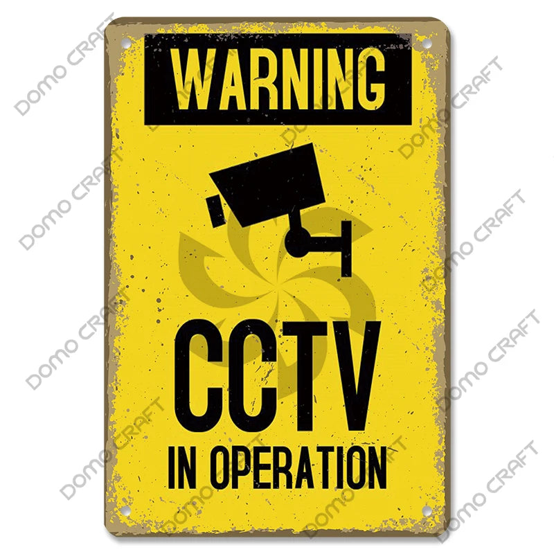 Panneau Avertissement CCTV Vintage en Métal 20x30 cm – Plaque Sécurité Vidéosurveillance 24h pour Mur, Boutique et Maison