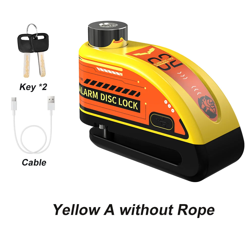 Wiederaufladbarer Anti-Volumen-Alarm für Motorräder und Fahrräder – Blockiert 110 dB mit Sicherheitskabel und USB-C-Aufladung 