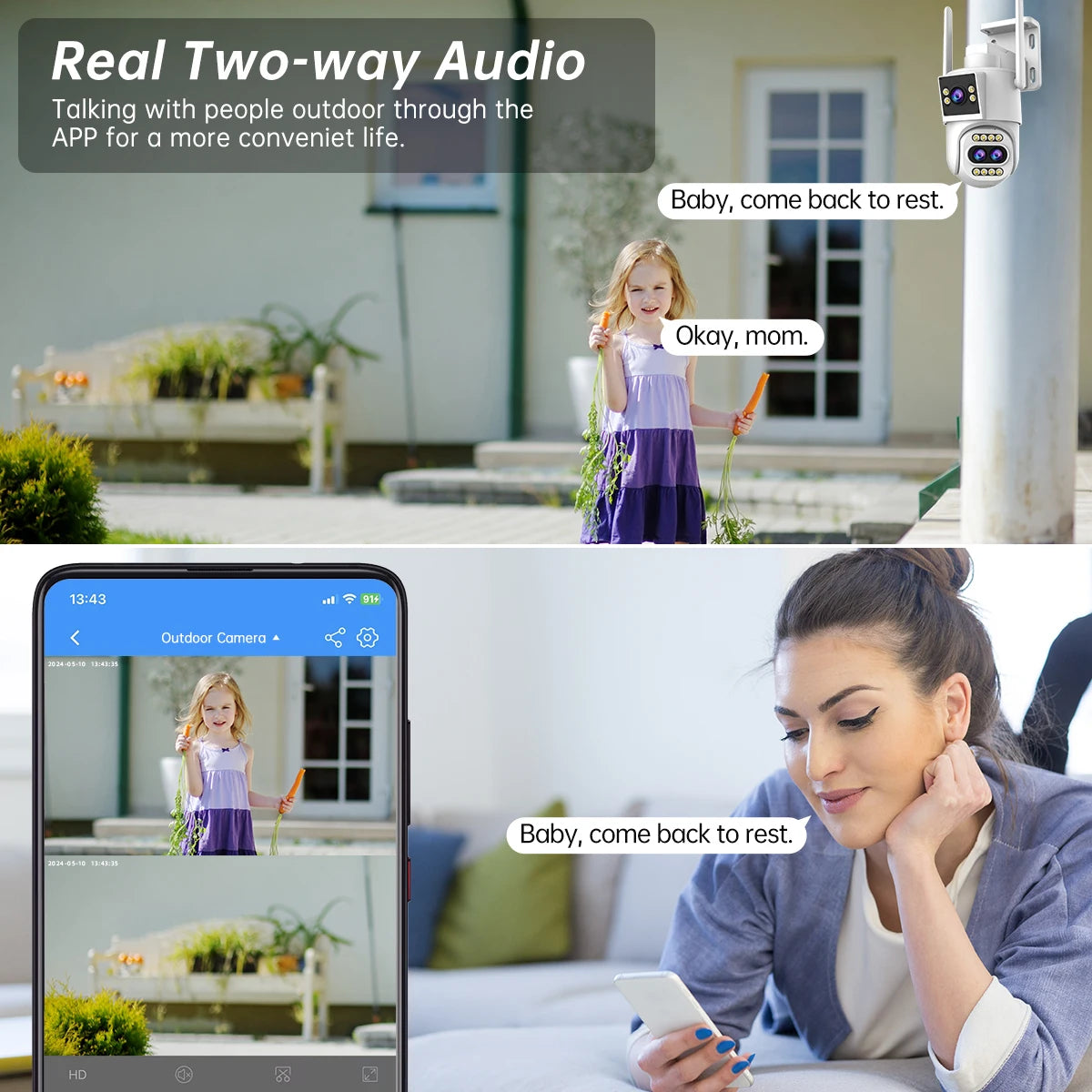 Caméra de Surveillance JOOAN 5K / 4K WiFi PTZ à Trois Objectifs – Caméra Extérieure Double Écran avec Zoom Optique 10X, Suivi Automatique et Audio Bidirectionnel
