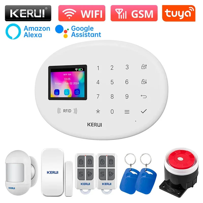 KERUI W202 – Sistema de alarma Maison Connecté Tuya WiFi &amp; GSM 433 MHz, Kit Seguridad Sans Fil con detector de movimiento, Capteurs Porte/Fenêtre et Sirène 