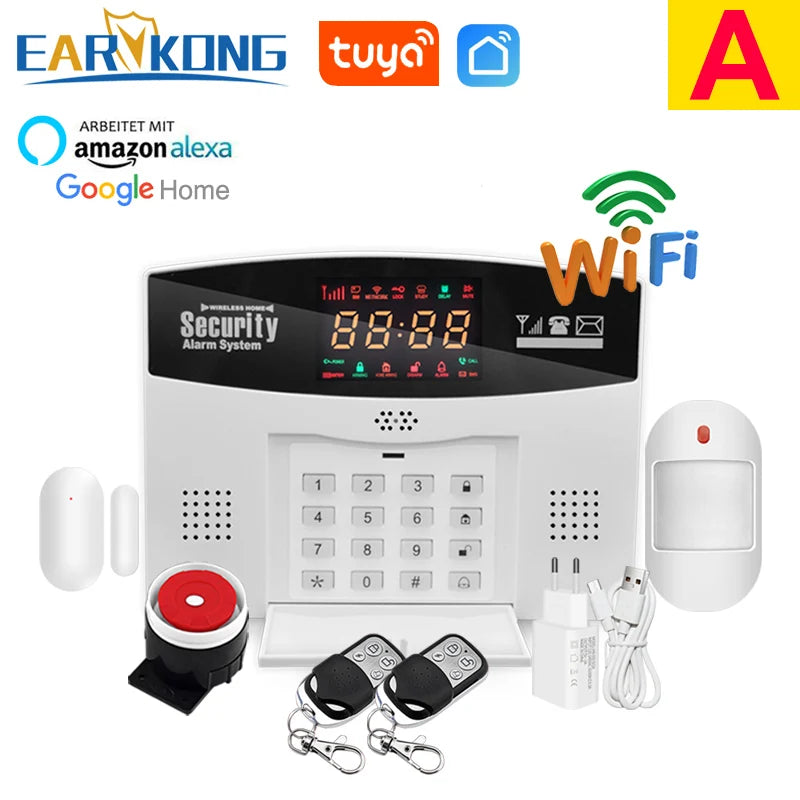 Earykong ER-TW99C – Hausalarmsystem mit WiFi- und GSM-Verbindung, Farbbildschirm, integrierter Sirene, Sonnenfunktion und Sans-Fil-Detektoren