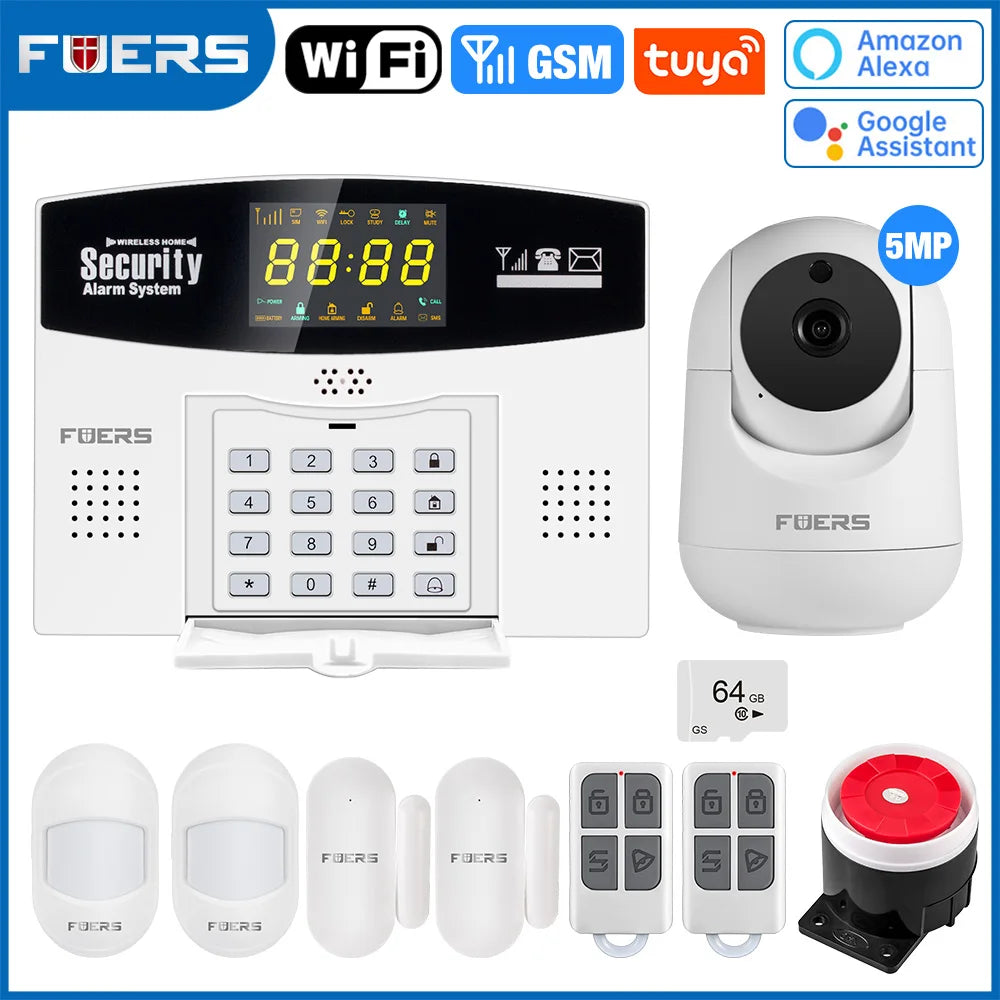 FUERS W210 – Système d’Alarme Maison Connecté Tuya WiFi & GSM avec Écran LCD Couleur, Kit Sécurité Sans Fil et Caméra IP 3MP
