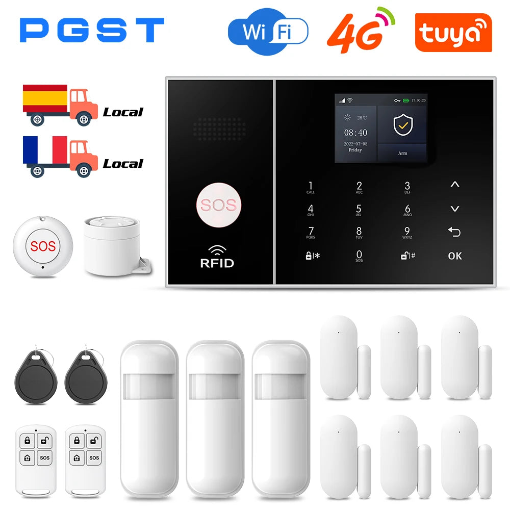 PGST 108-4G - Sistema de alarma Maison Connecté WiFi 4G Tuya Smart Life, 433 MHz, Écran y Clavier, Compatible con Alexa y Google