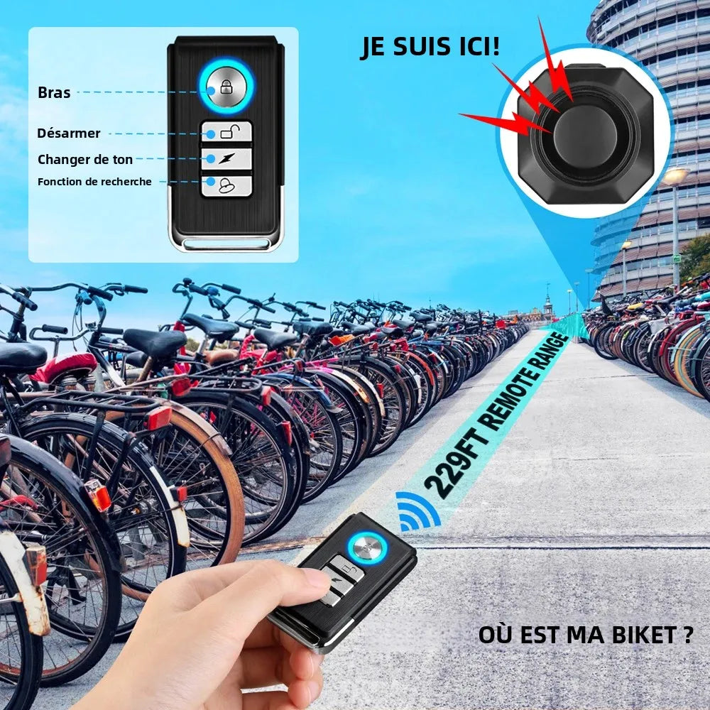 Extractme Alarme Vélo et Moto Sans Fil 110 dB Rechargeable USB – Détecteur de Vibration Étanche IPX5 pour Vélo, Scooter et Deux-Roues