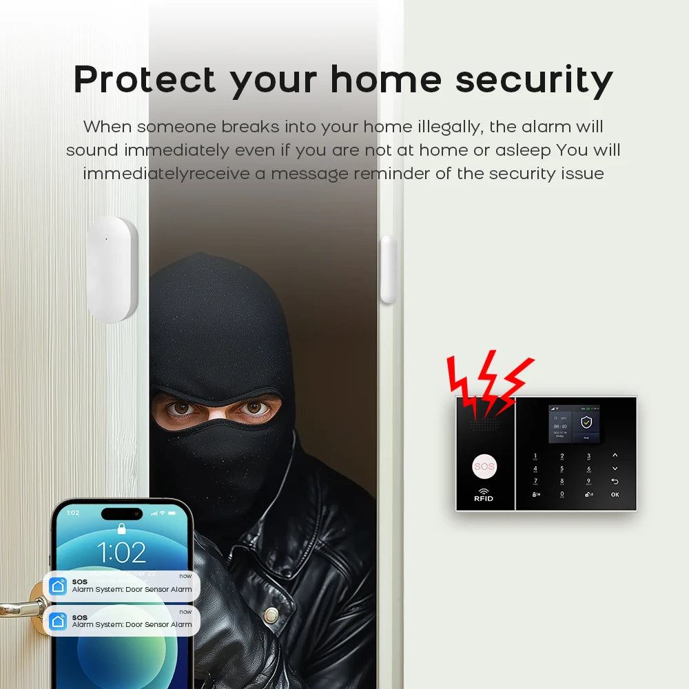 PGST A108F – Sistema de alarma de casa WiFi + 4G Tuya con detector de movimiento y captadores de puerta/ventana