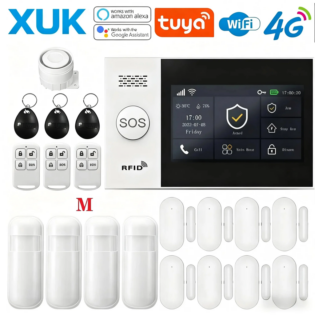 XUK PG-107 – Sistema de alarma Maison Connecté Tuya WiFi &amp; 4G con pantalla táctil 4,3", Sirène Puissante et Control Intelligent 
