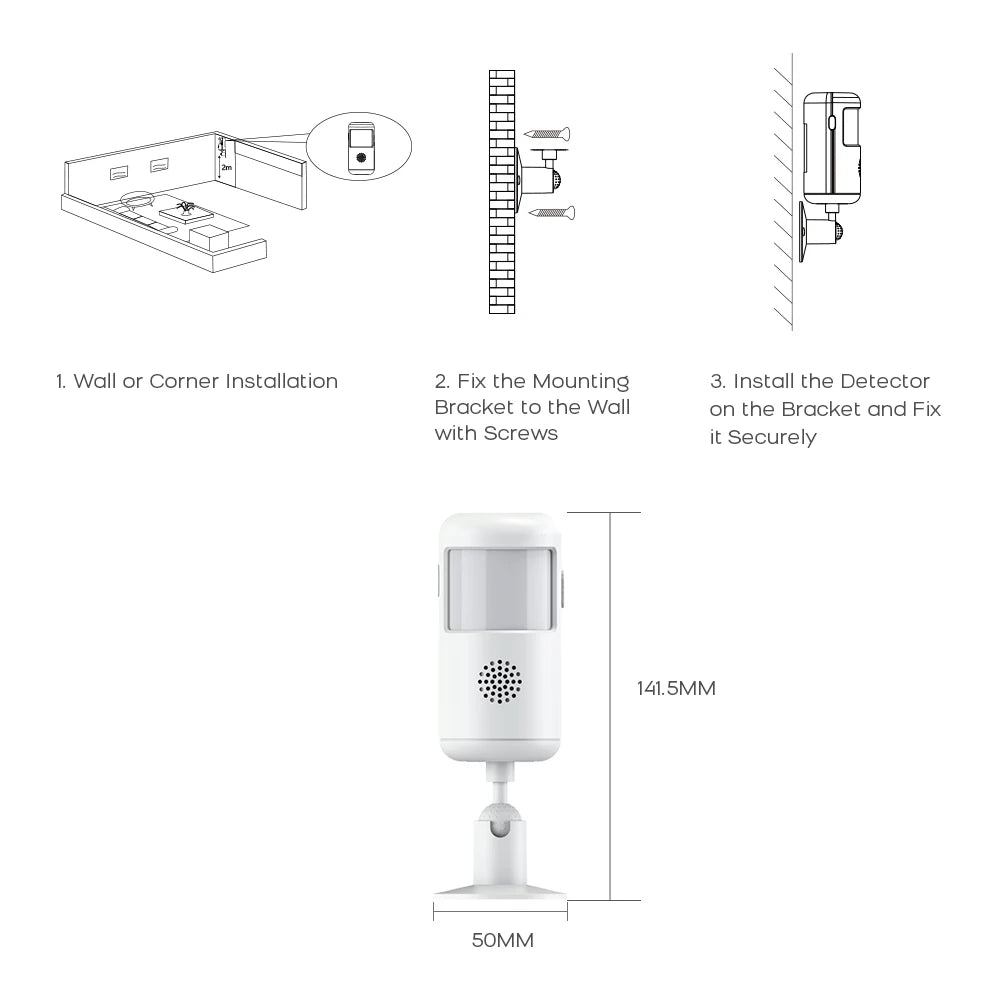 Detector de movimiento PIR 433MHz Étanche 180° - Capteur Infrarouge Sans Fil Compatible Tuya Smart Life para alarma de casa