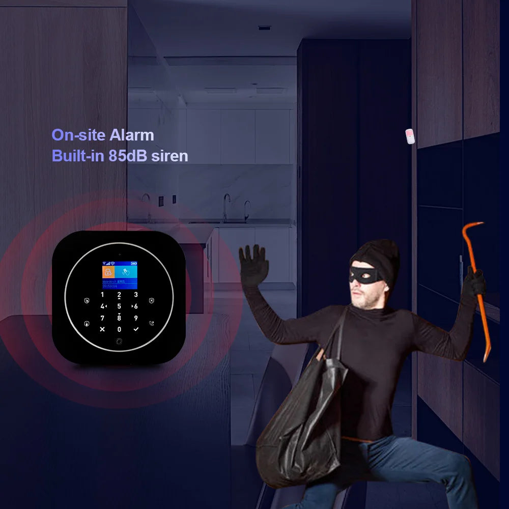 KERUI G12 – Drahtloses WLAN- und GSM-Alarmsystem für den Heimgebrauch mit Tuya-Anwendung, farbigem Bildschirm, Tür- und Bewegungsmelder