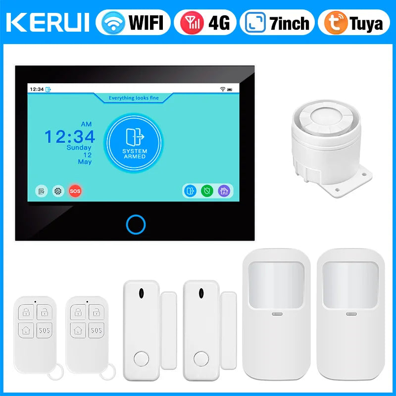 KERUI G70 – Central de Alarma Casa Conectada 4G LTE / WiFi con Pantalla Táctil IPS 7", Compatible con Tuya, Alexa y Google Assistant 