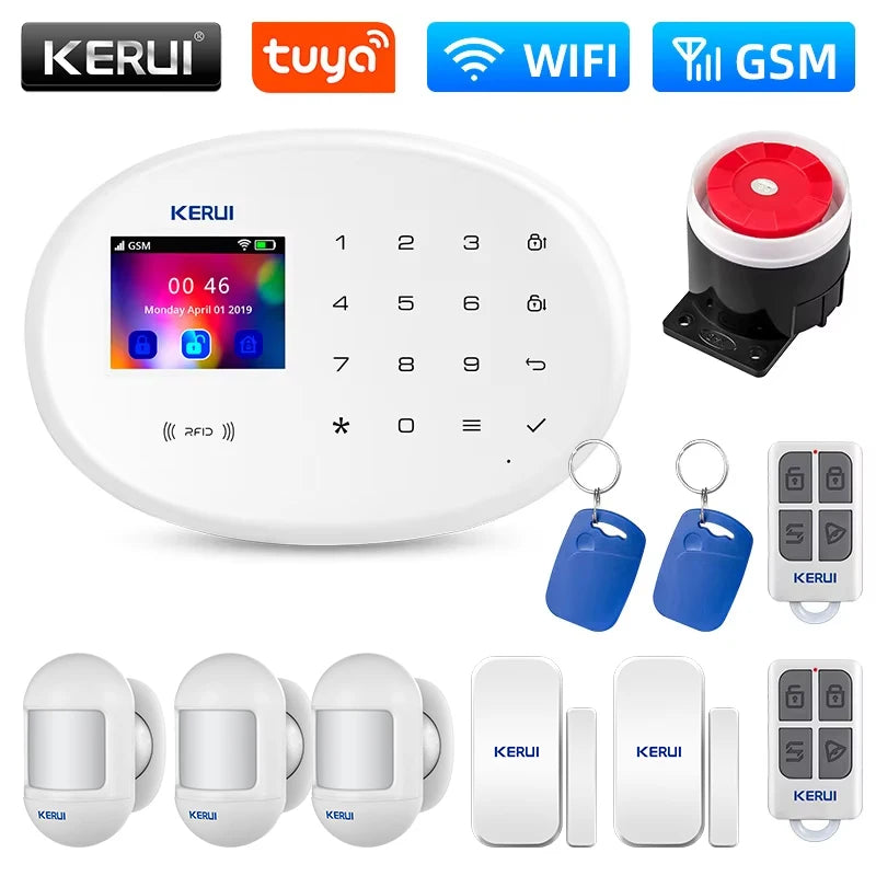 Système d’Alarme Maison KERUI W202 WiFi GSM – Kit de Sécurité Connecté Tuya avec Détecteur de Mouvement et Capteur d’Ouverture Compatible Alexa