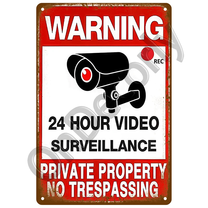 Panneau Vintage CCTV en Métal 20 x 30 cm – Plaque Murale “Vidéosurveillance 24h” pour Bar, Garage, Café et Maison