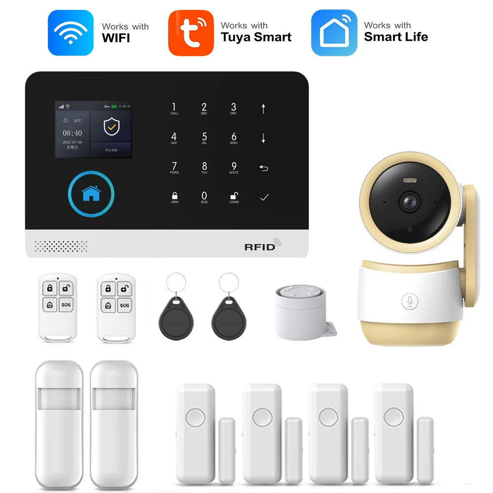 MULO PG-103 - Sistema de alarma Maison Sans Fil WiFi &amp; GSM 433 MHz, color electrónico, compatible con Tuya, Alexa y Google Assistant 