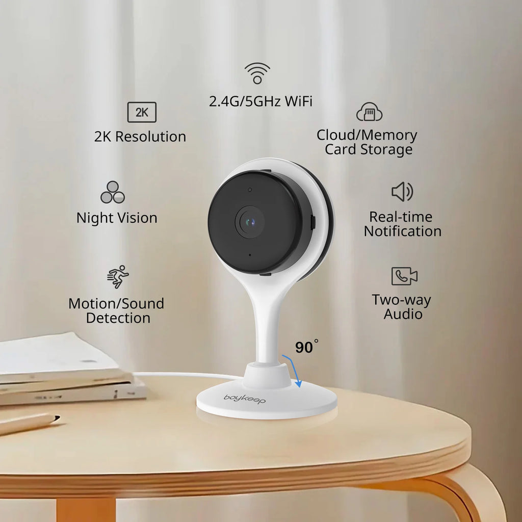Caméra de Surveillance Intérieure BoyKeep K10 3MP – WiFi 2.4G/5G, Audio Bidirectionnel, Détection de Mouvement et Surveillance 24/7
