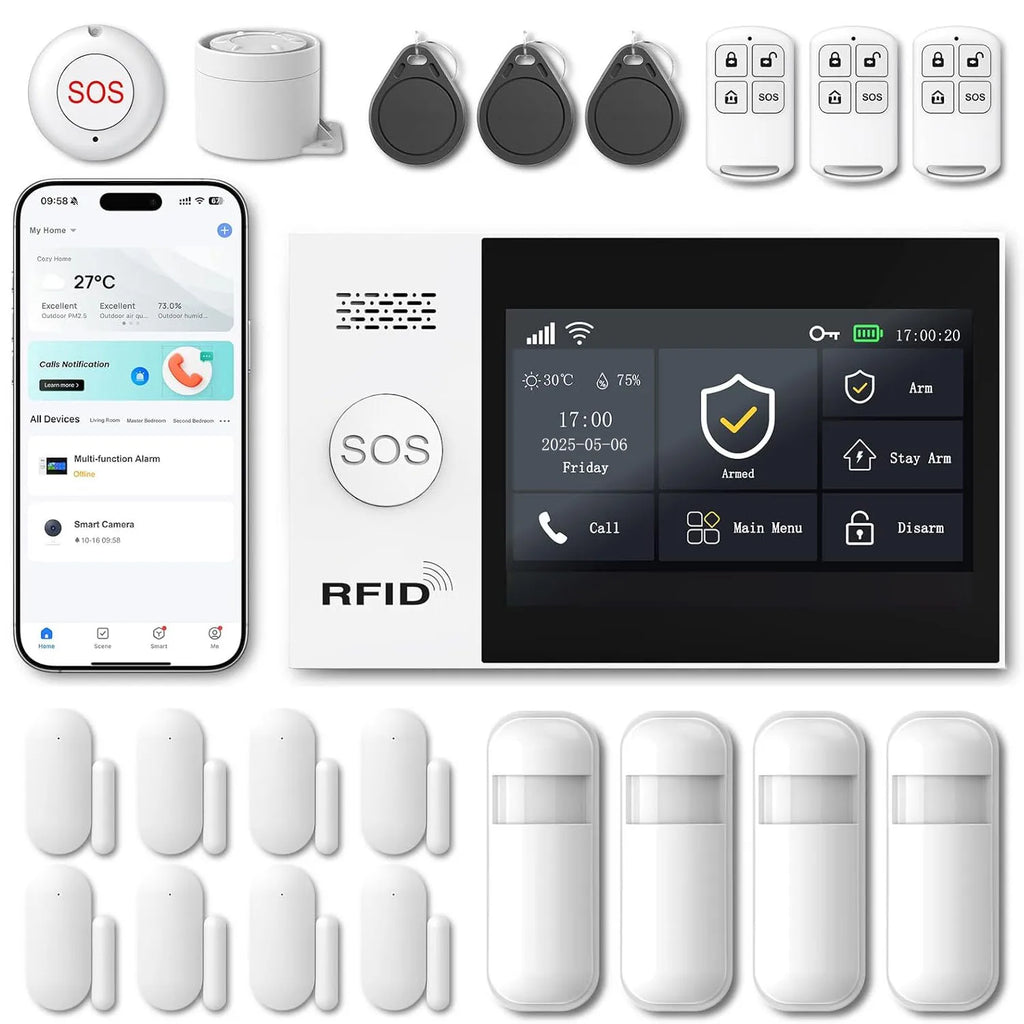 XUK PG-107 – Sistema de alarma Maison Connecté Tuya WiFi &amp; 4G con pantalla táctil 4,3", Sirène Puissante et Control Intelligent 