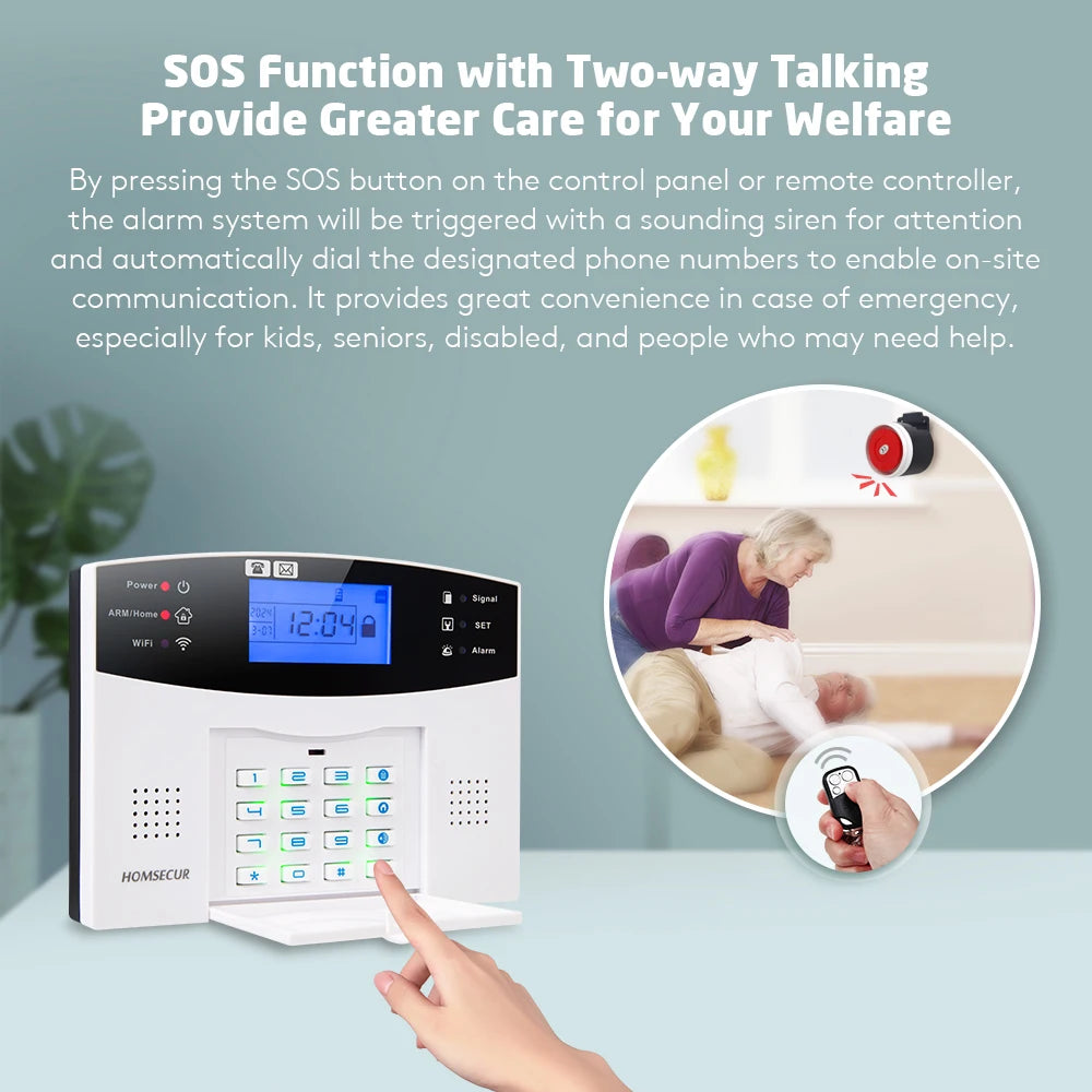 HOMSECUR DD01-4G – WiFi- und 4G-Haus-Alarmsystem mit App, SOS, Gegensprechanlage und automatischen Anrufen 