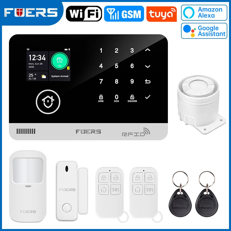 FUERS G03 Sistema de alarma para casa WiFi + GSM – Central antivol con color electrónico, captadores y control vía Tuya Smart, compatible con Alexa