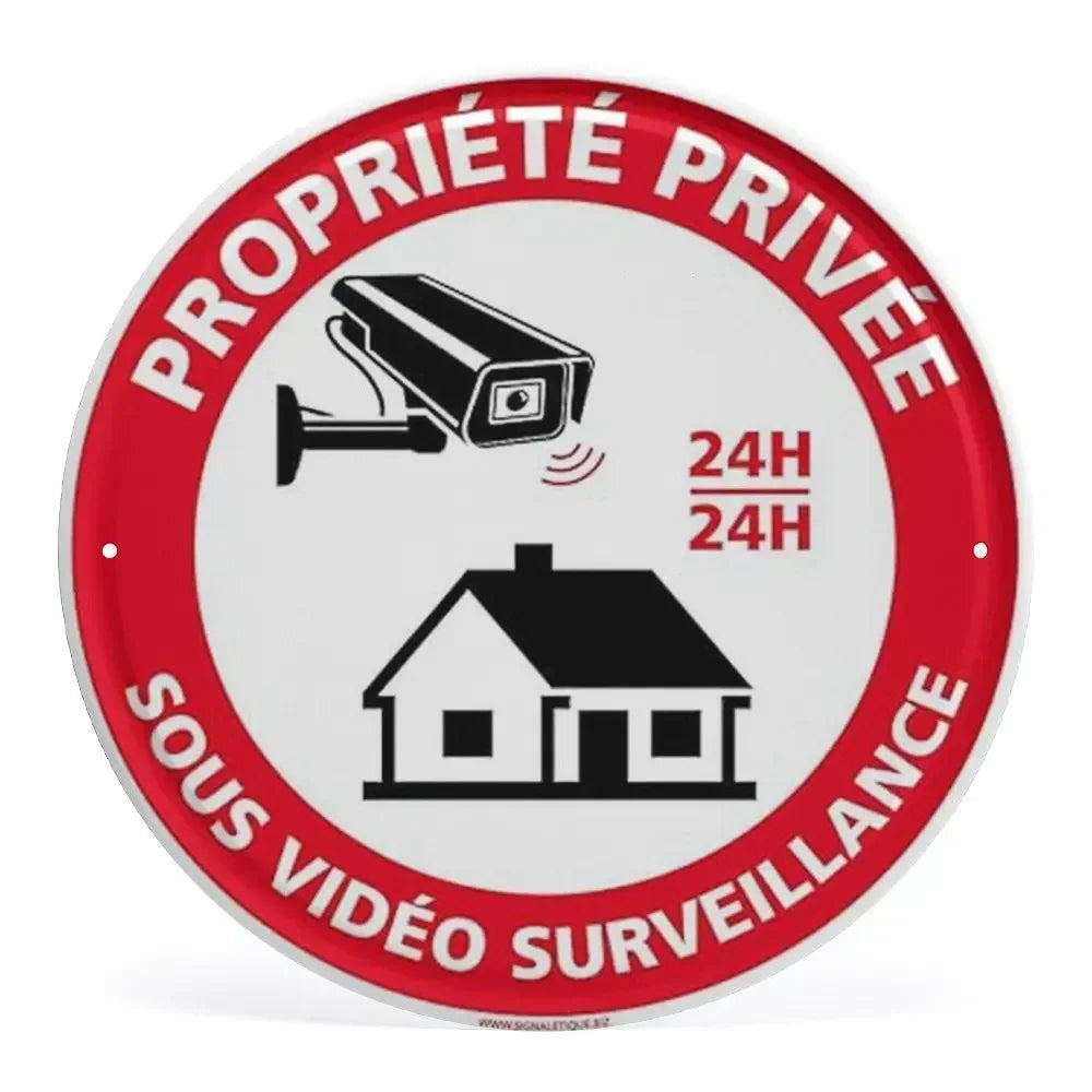 Panneau Rond en Aluminium “Propriété Privée – Accès Interdit – Vidéosurveillance” 20 cm – Señalización de seguridad exterior e interior 
