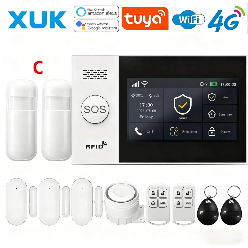 XUK PG-107 – Sistema de alarma Maison Connecté Tuya WiFi &amp; 4G con pantalla táctil 4,3", Sirène Puissante et Control Intelligent 