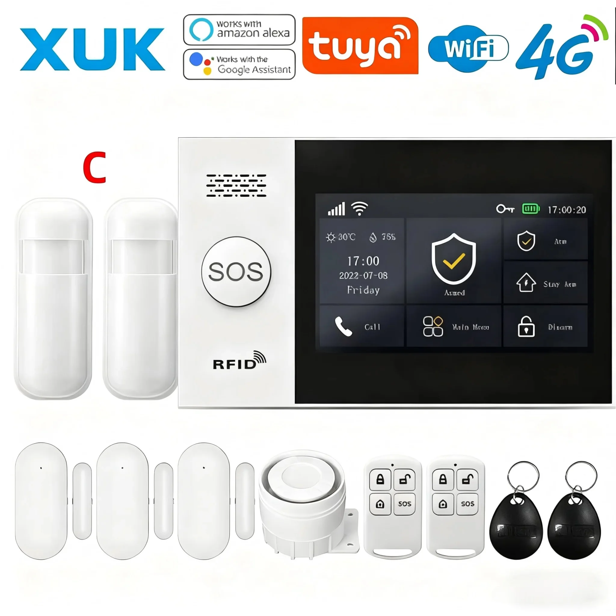 XUK PG-107 – Système d’Alarme Maison Connecté Tuya WiFi & 4G avec Écran Tactile 4,3", Sirène Puissante et Contrôle Intelligent