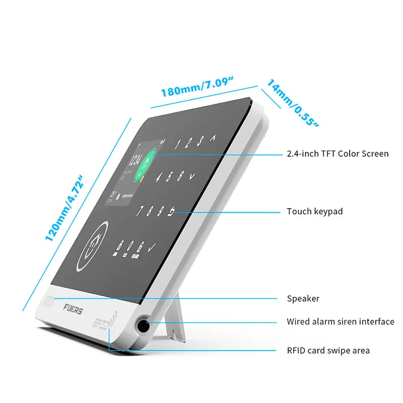 FUERS G03 Heimalarmsystem WiFi + GSM – Anti-Ventil-Zentrale mit farbigem Bildschirm, Sensoren und Steuerung über Tuya Smart, kompatibel mit Alexa