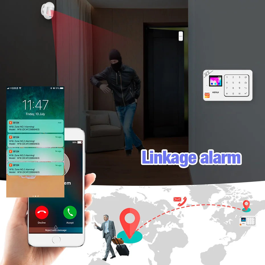 KERUI W184 – Sistema de alarma Maison Sans Fil 4G &amp; WiFi Tuya con Livraison Rapide desde Europa, Kit de Seguridad Conectado Anti-Intrusión 