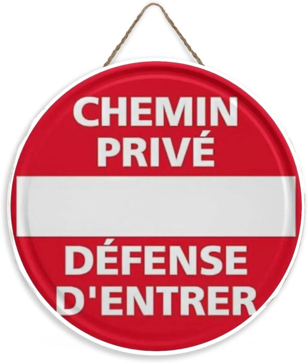 Panneau Rond en Bois “Propriété Privée – Accès Interdit – Vidéosurveillance” – Decoración Murale Seguridad para Cour, Jardin et Allée 