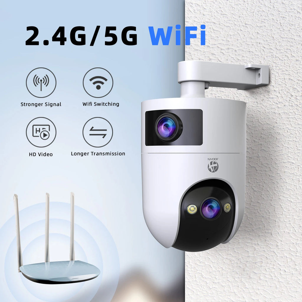 Caméra de Surveillance JOOAN WiFi 4K à Double Objectif – Caméra PTZ Extérieure avec Suivi Automatique, Vision Nocturne Couleur et Audio Bidirectionnel