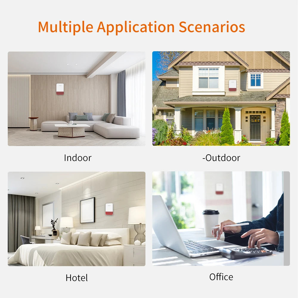 Titre du produit : Sirène Sans Fil Staniot 120 dB avec Flash Lumineux – Batterie 5000 mAh, Recharge Solaire, Étanche Intérieur et Extérieur