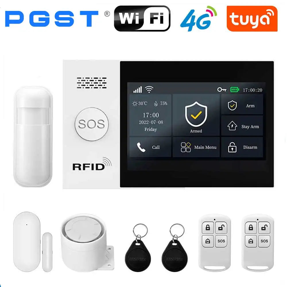 PGST 107-4G – Sistema de alarma de casa sin conexión Tuya WiFi y 4G, seguridad 433 MHz con aplicación Smart Life y compatibilidad con Alexa