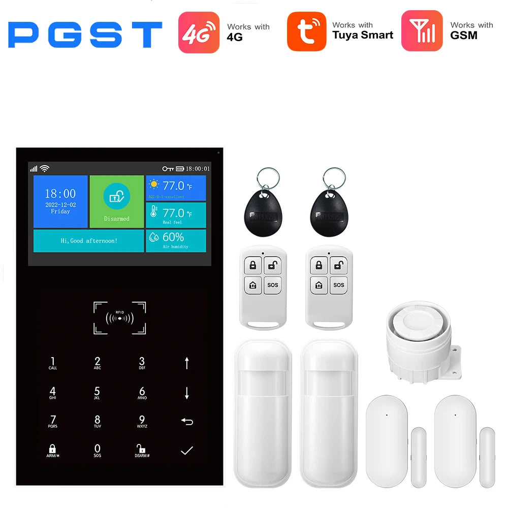 Sistema de alarma para casa 4G PGST Tuya – Kit de seguridad conectado GSM con capteurs porte/fenêtre para casa, apartamento y oficina