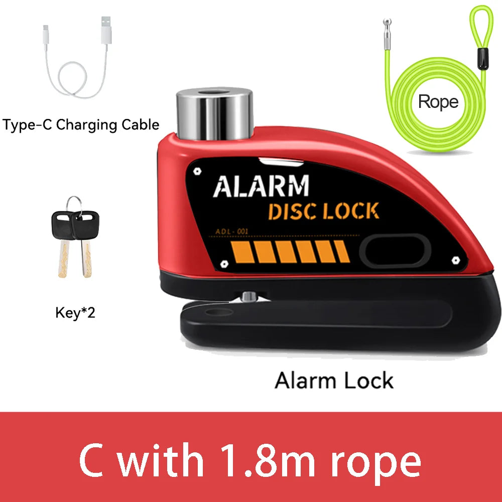 Rockbye Antivol à Disque avec Alarme 120 dB Rechargeable – Bloque-Disque Étanche pour Moto, Scooter et Vélo avec Câble de Sécurité
