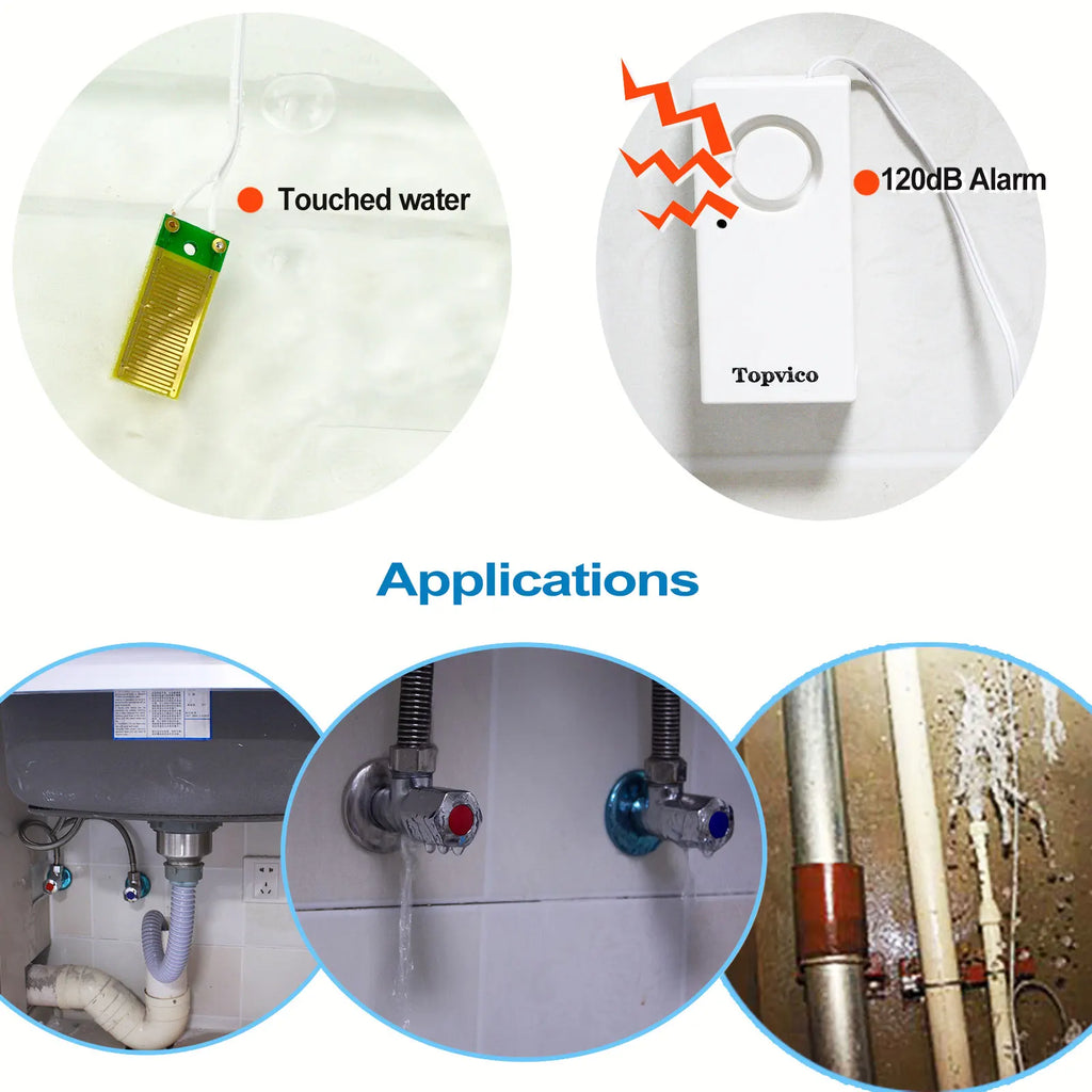 Detecteurs de Fuite d'Eau TOPVICO TP-206W (Lote de 5) – Alarma de inundación 120 dB para protección de casa y lugares 