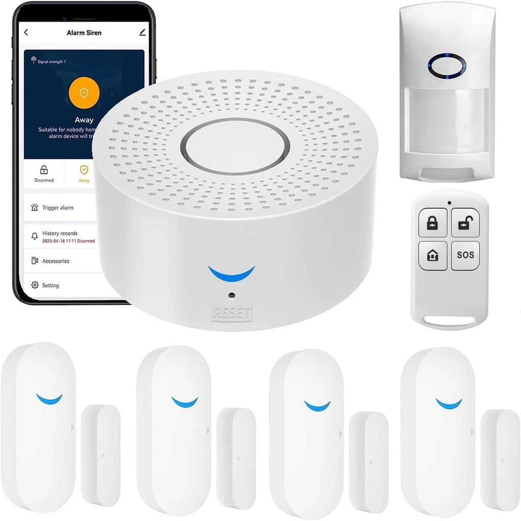 Alarmsystem Maison Connecté Tuya WiFi 433 MHz mit Sirene 120 dB – Kit Sans Fil Smart Life, kompatibel mit Alexa und Google 