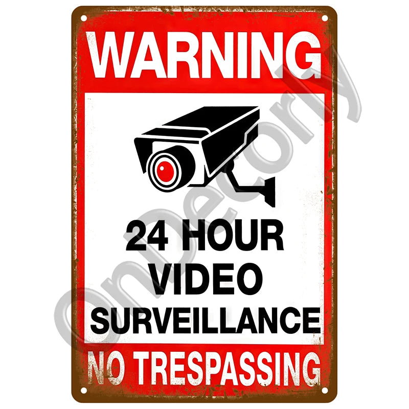 Panneau Vintage CCTV en Métal 20 x 30 cm – Plaque Murale “Vidéosurveillance 24h” pour Bar, Garage, Café et Maison