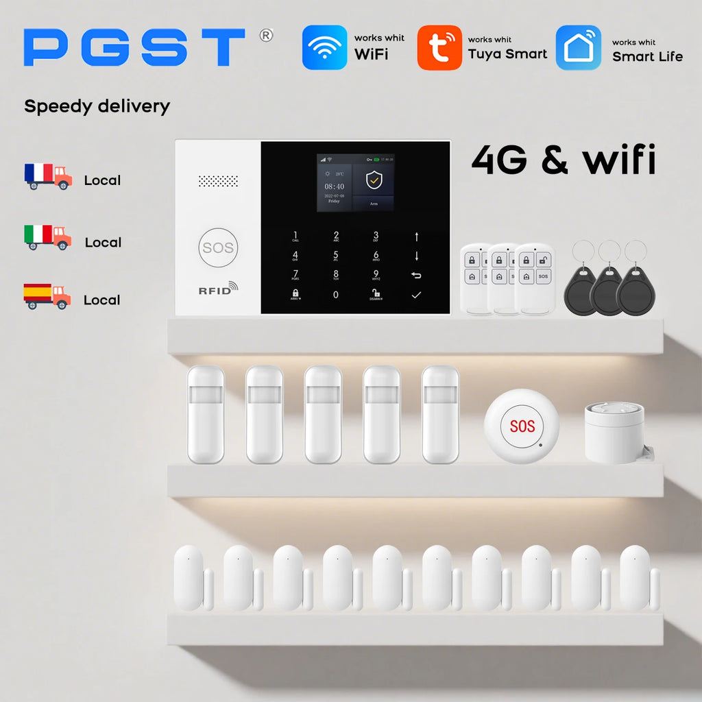 Sistema de alarma Maison Sans Fil GSM PGST Tuya – Kit de seguridad conectado con detector de movimiento y captadores de puerta/ventana