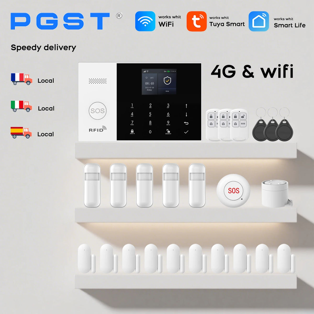 Sistema de alarma Maison Sans Fil GSM PGST Tuya – Kit de seguridad conectado con detector de movimiento y captadores de puerta/ventana