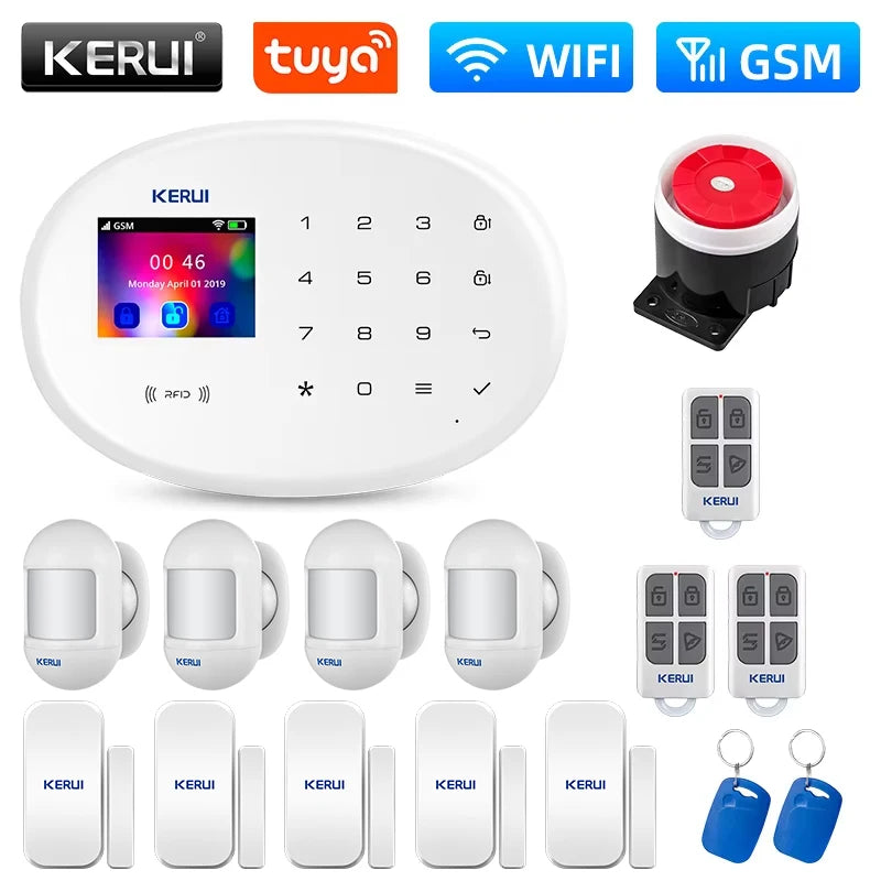Système d’Alarme Maison KERUI W202 WiFi GSM – Kit de Sécurité Connecté Tuya avec Détecteur de Mouvement et Capteur d’Ouverture Compatible Alexa