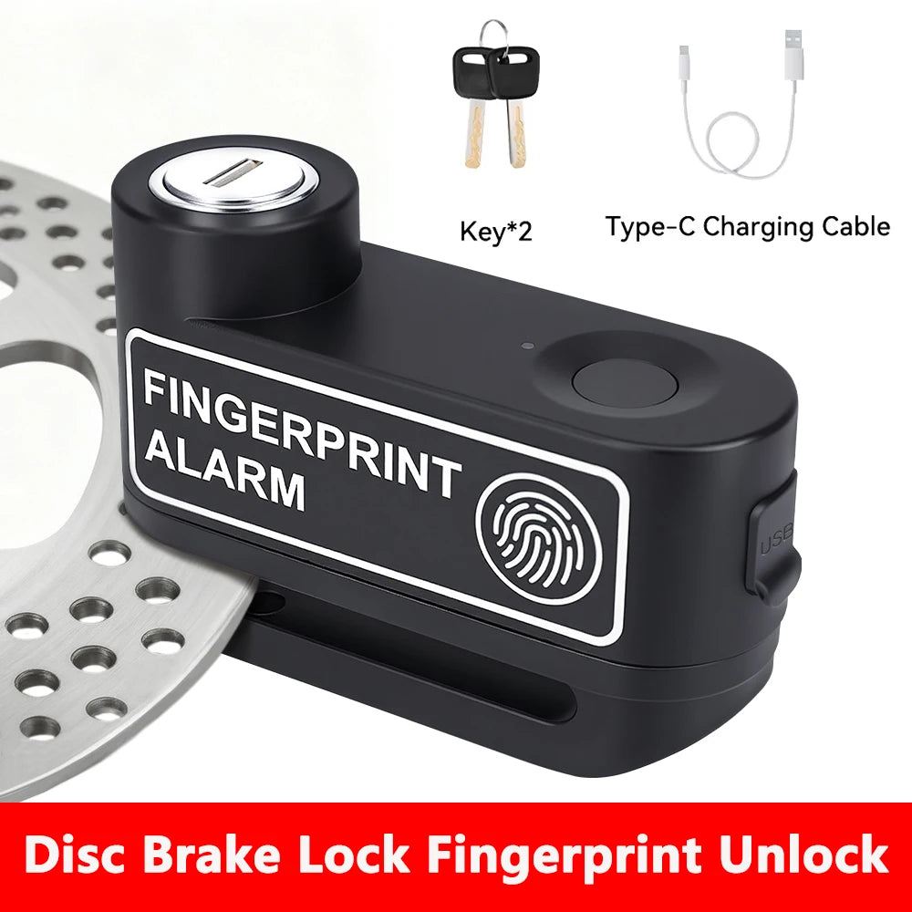 Rockbye Antivol à Disque avec Alarme 120 dB Rechargeable – Bloque-Disque Étanche pour Moto, Scooter et Vélo avec Câble de Sécurité