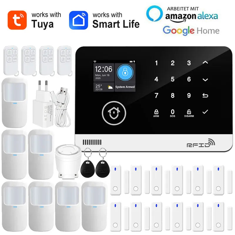 Earykong ER-G03 - Sistema de alarma Maison Connecté Tuya WiFi &amp; GSM, Clavier Tactile, RFID, Écran Couleur, Seguridad Sans Fil Anti-Intrusion