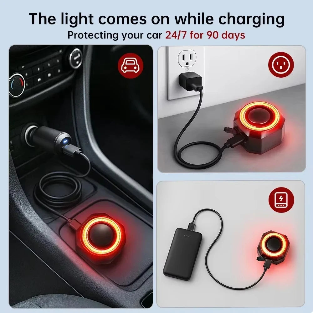 Awapow Alarma Antivol para Coche con Captador de Vibración - Sistema de Protección Recargable USB-C 120 dB para Automóvil