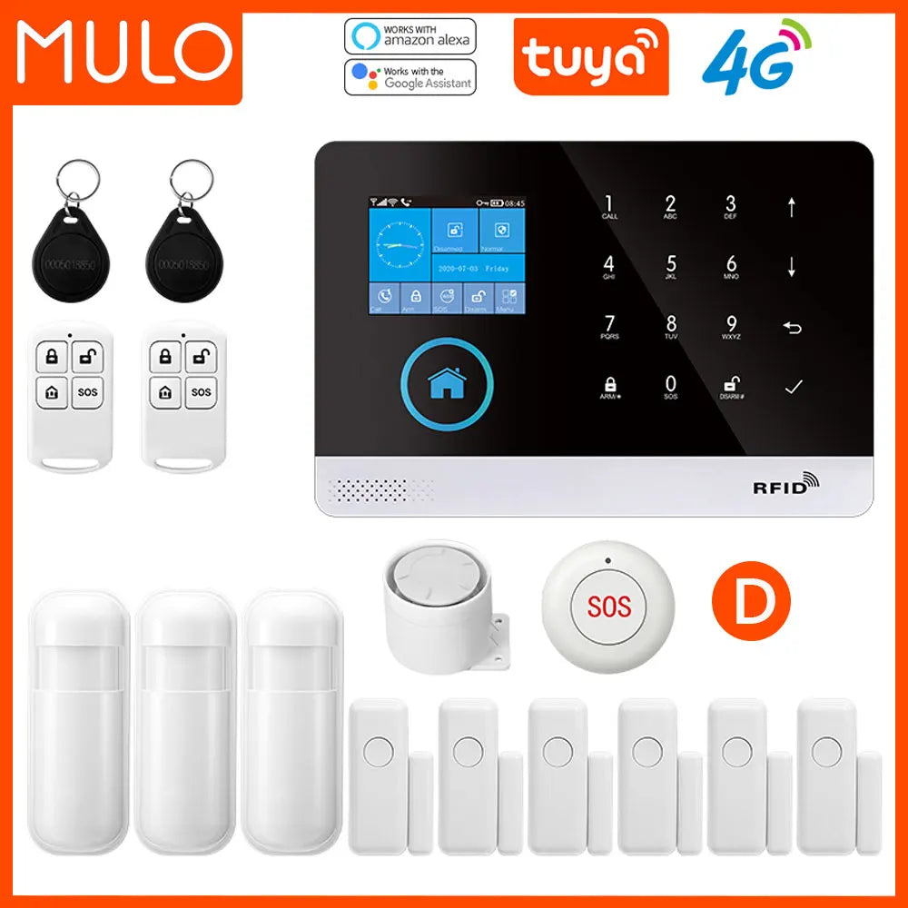 MULO PG-103-4G – Sistema de alarma Maison Connecté 4G WiFi y GSM, seguridad sin filtro con pantalla electrónica, Tuya, Alexa y Google Assistant