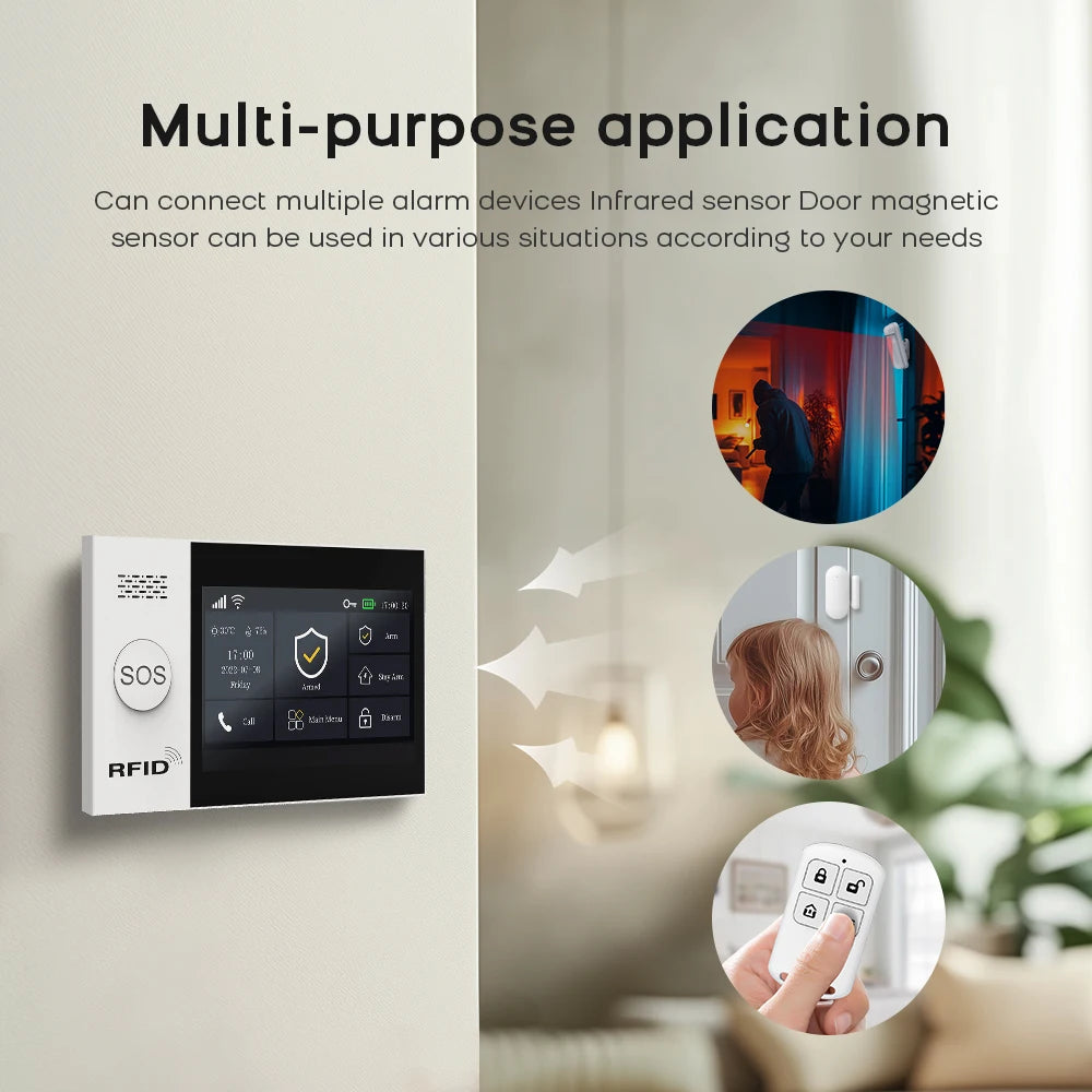 PGST A107F – Système d’Alarme Maison Connecté 4G WiFi Tuya Smart Life, Compatible Alexa et Google, Kit de Sécurité Complet