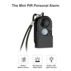 KERUI Alarma personal portátil con detector de movimiento PIR y Sirène 120 dB – Mini alarma de seguridad con LED SOS para viajes, casas y niños 