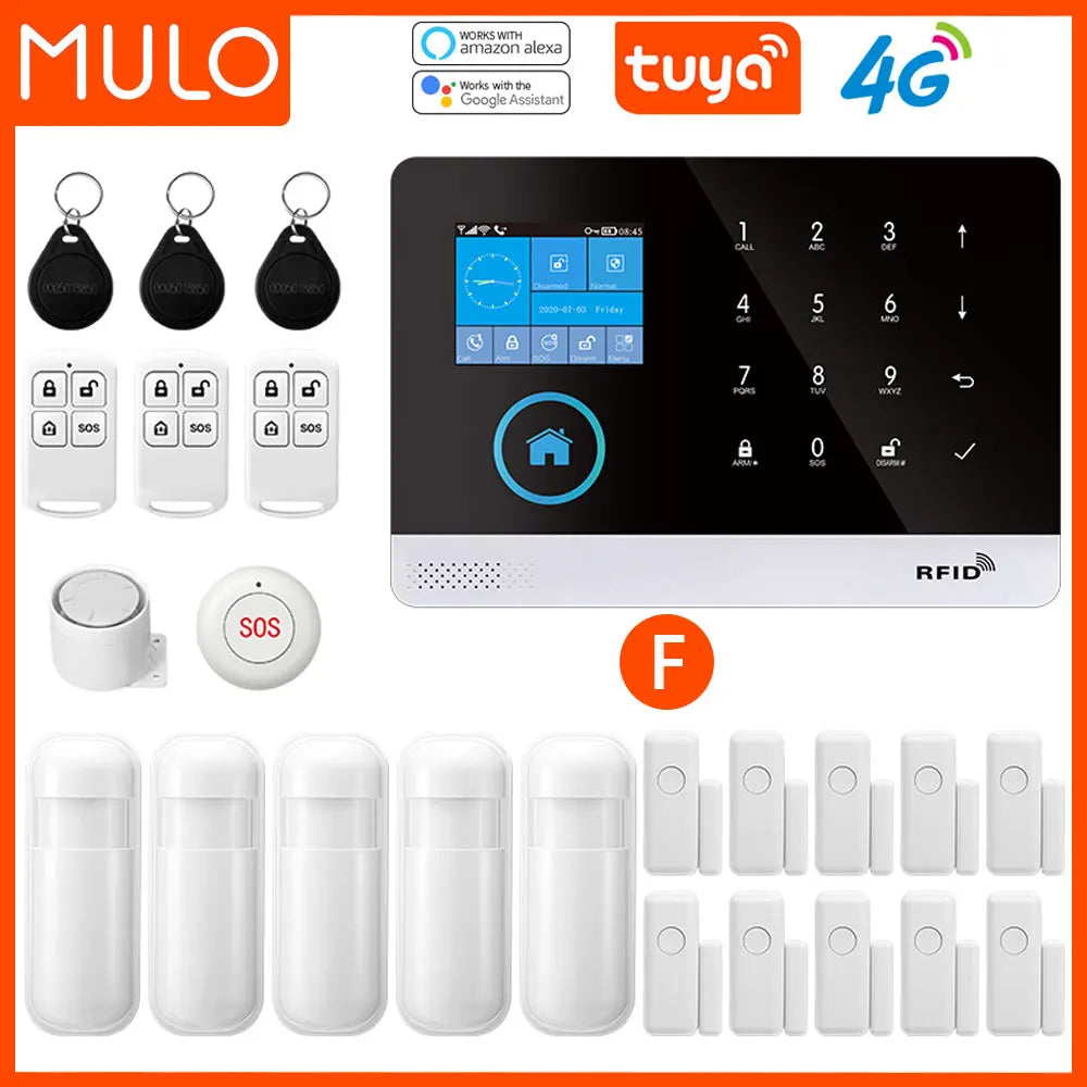 MULO PG-103-4G – Hausalarmsystem mit 4G-WiFi und GSM, kabelloser Sicherheit, Tuya, Alexa und Google Assistant