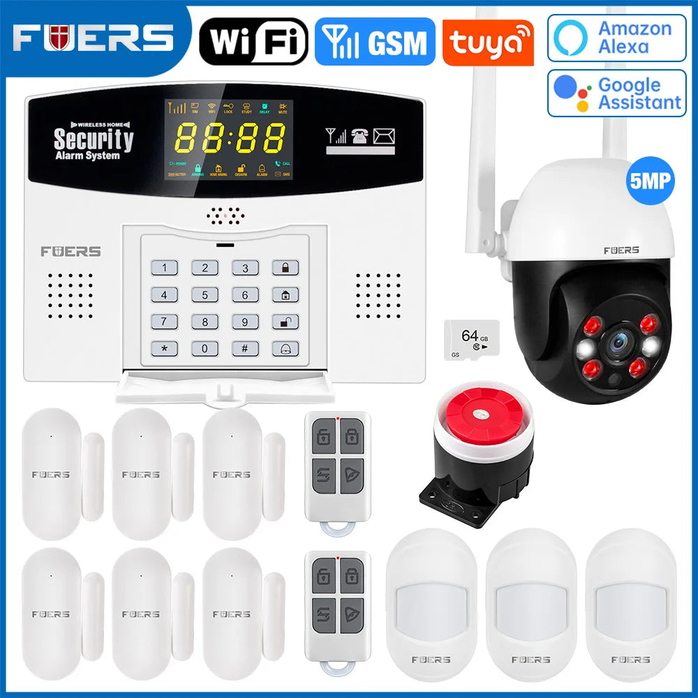 FUERS W210 – Système d’Alarme Maison Connecté Tuya WiFi & GSM avec Écran LCD Couleur, Kit Sécurité Sans Fil et Caméra IP 3MP