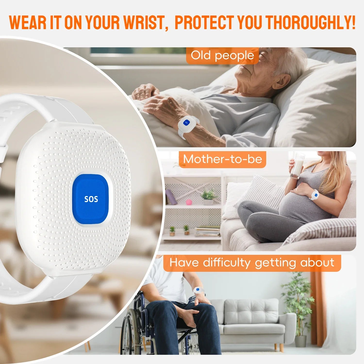 Pulsera SOS Étanche WiFi Tuya – Montre d'Alerta Urgence pour Seniors, Bouton Panique Connecté et Appel d'Assistance